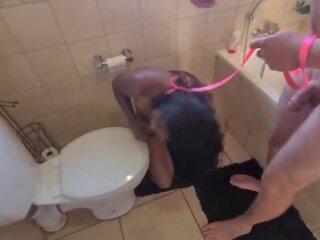 Human toilet indian fancy woman get pissed on and get her head flushed followed by sucking johnson