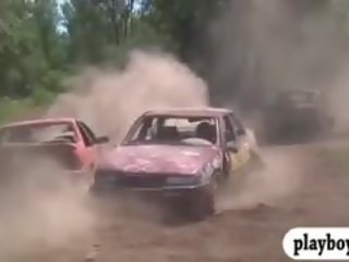 Demolition Derby With enticing Badass Babes And Gun Shooting
