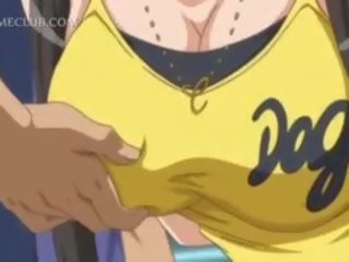 Gjoksmadhe anime i rritur film skllav merr thithka pinched në publike
